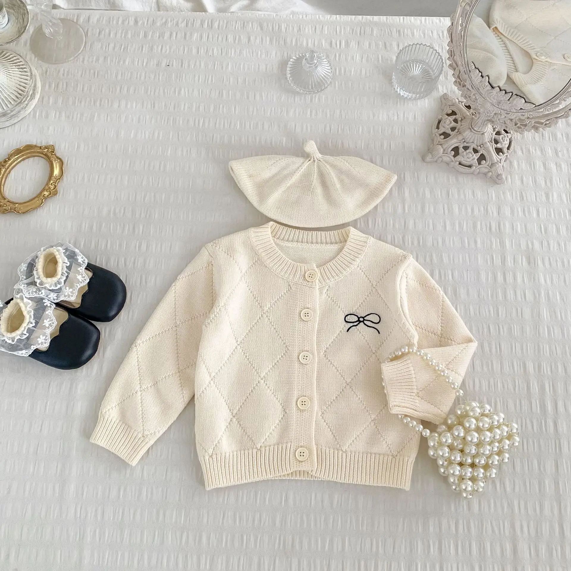 

2025 Autumn New Baby Girl Knit Cardigan Long Sleeve Kids Girls Bow Sweater Coat Infant Knitted Jacket Children Clothes