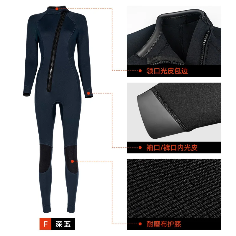 Wetsuit 3MM One-piece Wetsuit Women's Long-sleeved Thickened Warm Snorkeling Suit Swimming Surfing Cold-proof Jellyfish Wet Suit