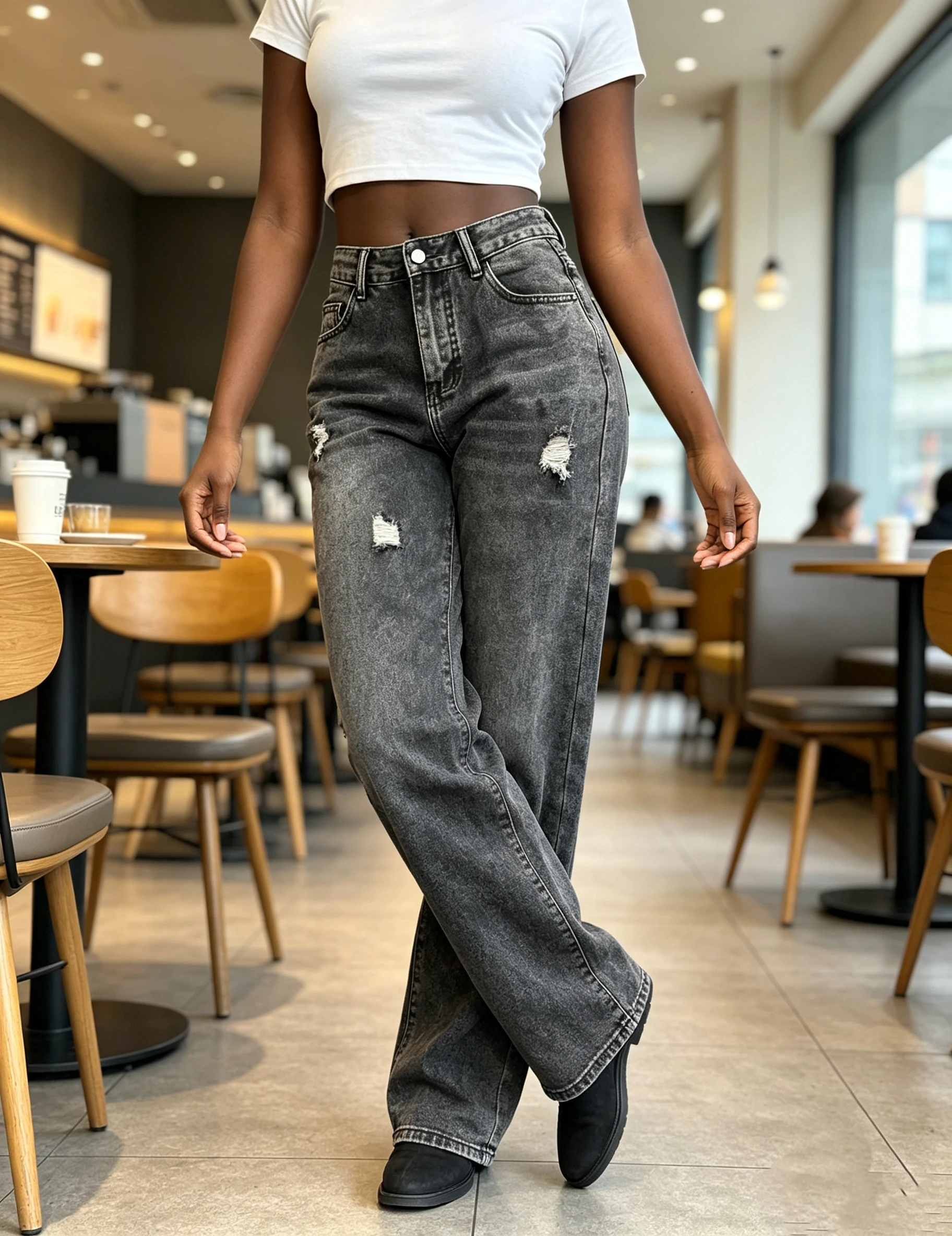 Spring and Autumn Black and Gray American Retro Wide-Leg Jeans for Women High-Waisted Distressed Vintage-Style Height-Enhancing Casual Long Pants