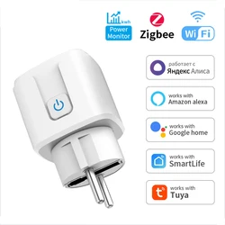 Tuya WIFI Smart Socket EU 16A/20A Wifi/Zigbee Smart Plug With Power Monitoring Smart HomeVoice Control Support Google Home Alexa