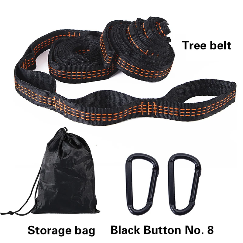 2pcs Correias De Poliéster Reforçado Para Acampamento AO Ar Livre Black Hammock Straps 5 Ring Alta Carga-rolamento Farpado