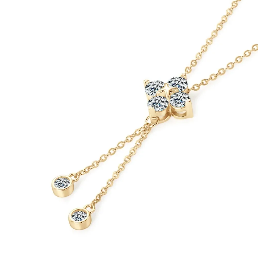 

M-JAJA Moissanite Four-leaf Clover Pendant Necklace for Women S925 Sterling Silver Tassel Pendant Diamond Necklace Fine Jewelry