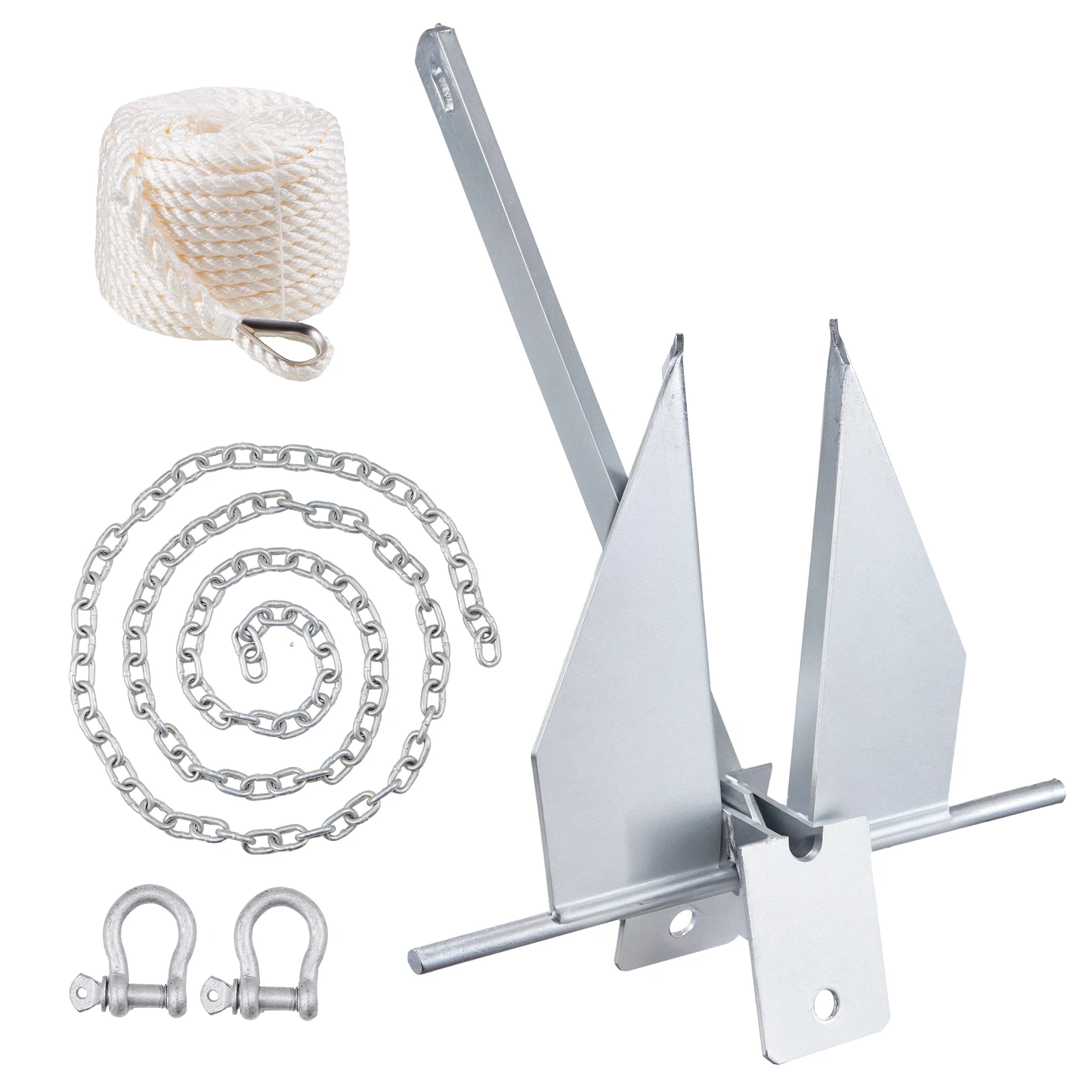 VEVOR Fluke Style Anchor Kit, 8.5/13 LBS Hot-Dipped Galvanized Steel Fluke Anchor for Small Vessels Under 18/30', Seas Rivers