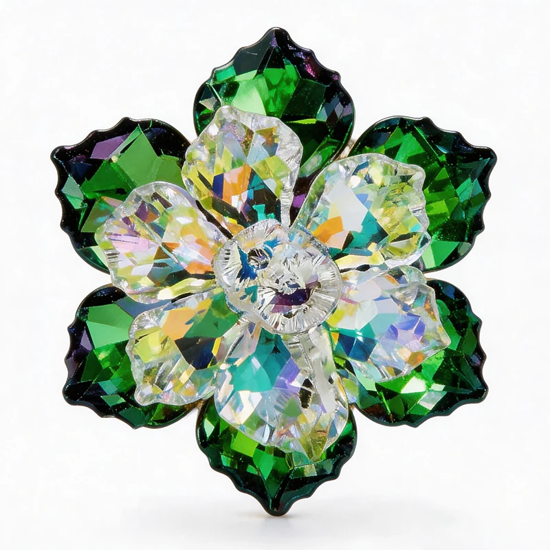 Wuli&baby Glass Flower Handmade Women Brooch Pins Shining Jewelry Accessory 2 Colors Best Gift