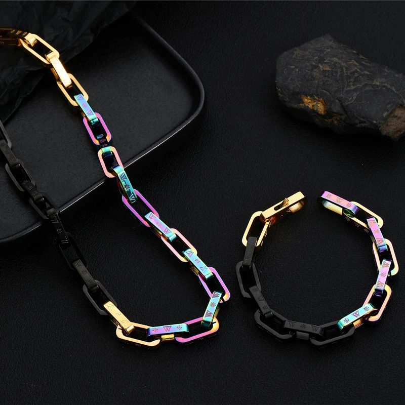 Stainless Steel Engraving Link Chain Bracelet Men and Women Friendship Combination Gift Metal Solid Hardened Bracelet Jewelry