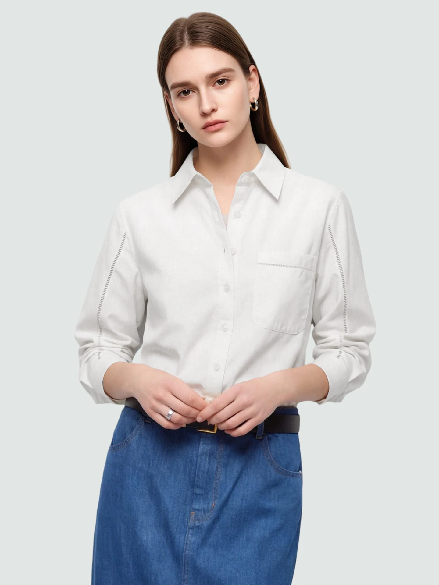 

SueM Design Sensation Hollow out Long Sleeve White Shirt Women's Classic Collar Commute Fit Shirt Breathable Cotton Polyester...