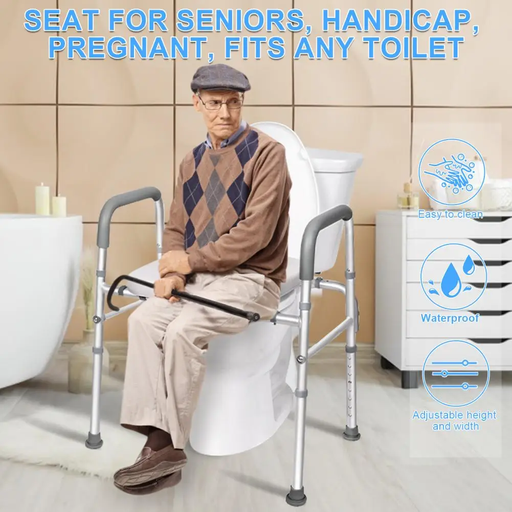 Adjustable Non-slip Toilet Handrail , Aluminum Alloy Frame，Commode Toilet With Widen Seat, Sponge Armrests，Suit Elderly Pregnant