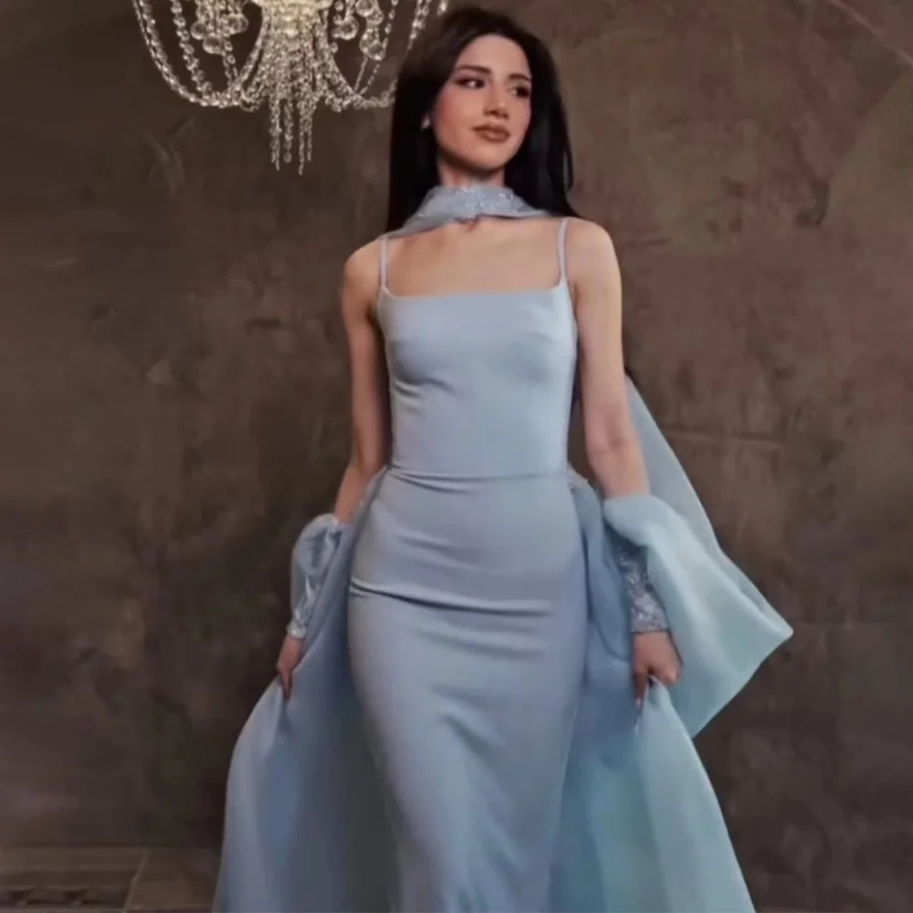 

Customized Exquisite Sleeveless Mermaid Evening Dress Charming Spaghetti Strap Ruched Prom Dress Sexy Square Neck Party Gown