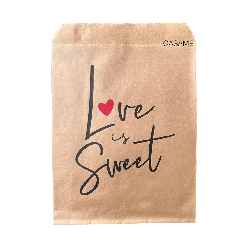 New Style Love Is Sweet Wedding Candy Bag Party Favor Paper Bags Heart Love Printed Paper Craft Bags Bakery Bags Valentine\'s Day