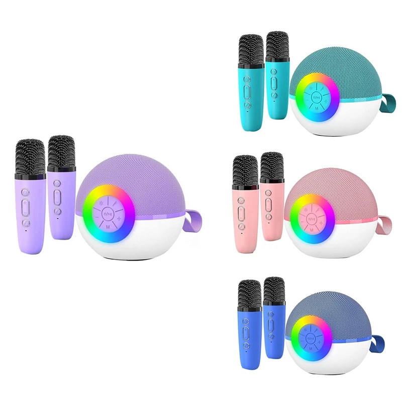 BNVN-mesin Karaoke Mini dengan 2 mikrofon, mainan mikrofon lagu Bluetooth portabel dengan lampu LED, hadiah ulang tahun Natal untuk anak-anak