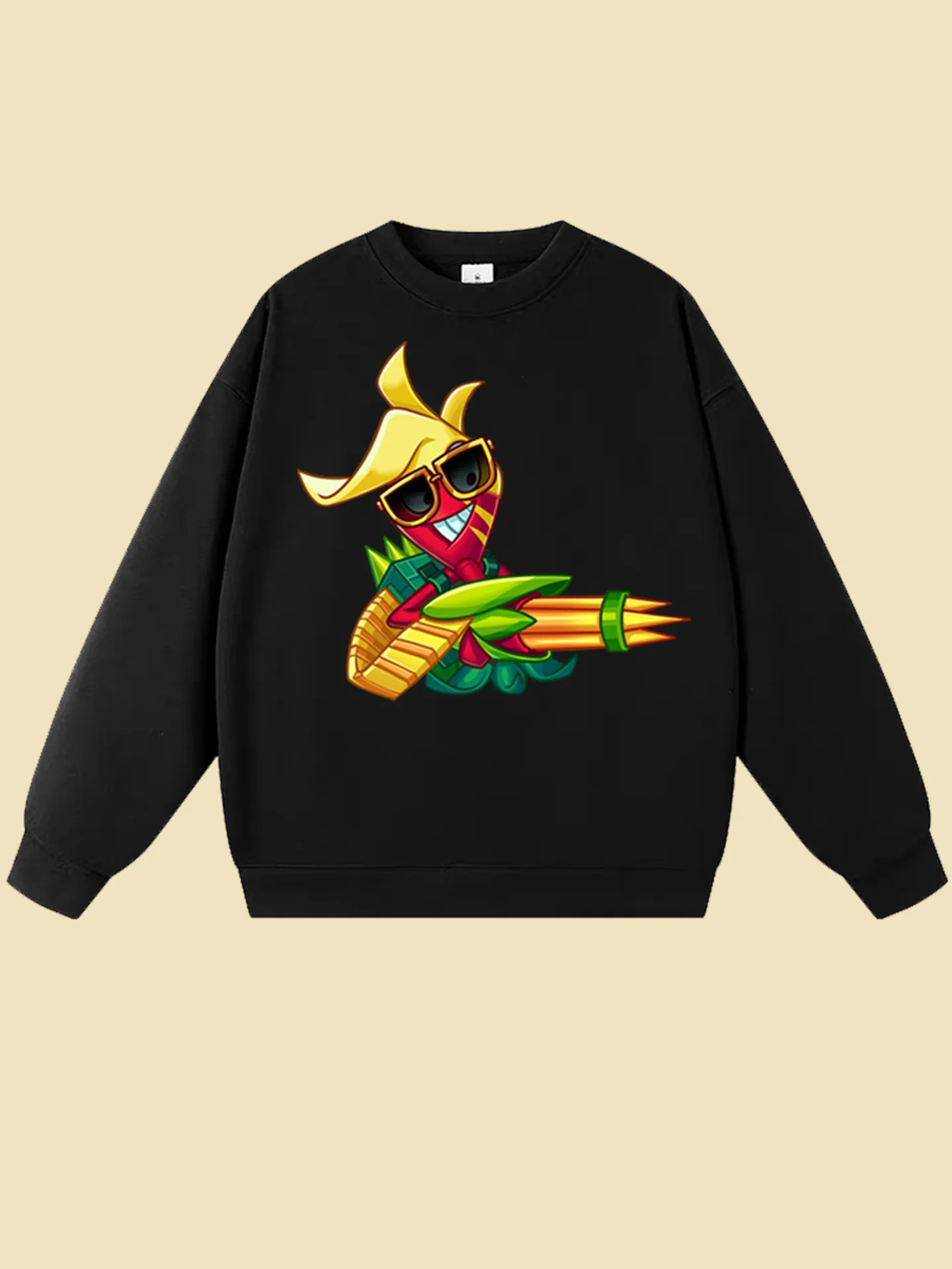 

Свободная толстовка на осень-зиму с принтом Plant Zombie Collaboration Scorpion Tail Gatling, повседневная, с длинными рукавами, круглым вырезом, S...