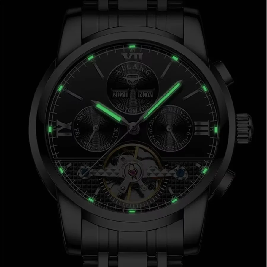 2026 AILANG New Luxury Automatic Mechanical Watch for Men Stainless Steel Belt Waterproof Luminous Calendar Business Watch