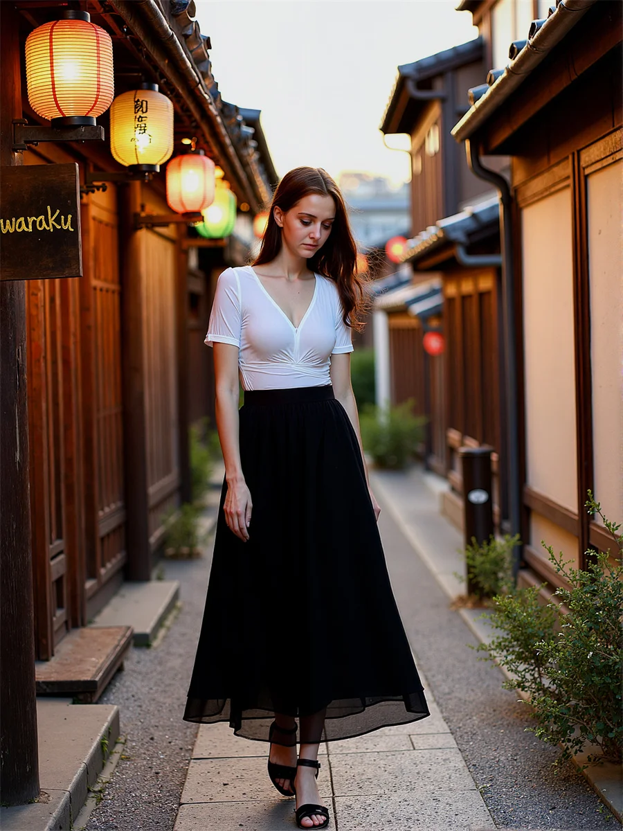 กางเกงชีฟองทรงขาบานเอวยางยืด ผู้หญิง 2025 ฤดูร้อน ผู้หญิง ฤดูใบไม้ร่วง ผ้ามีเท็กซ์เจอร์ ทรงขาบานเล็กน้อย สไตล์นักเรียน นักศึกษา ทันสมัย ดูอ่อนเยาว์