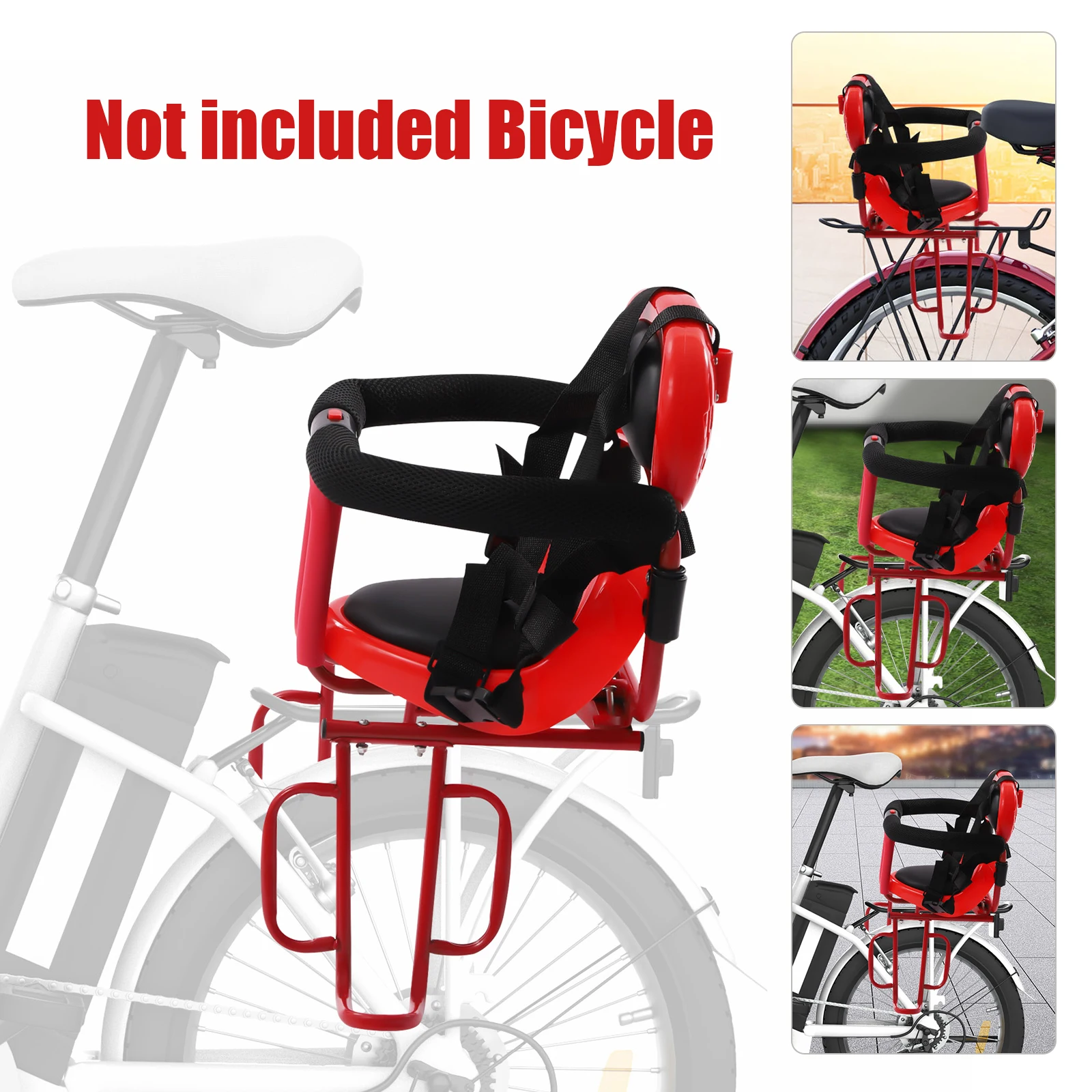 

Blue/Red Rear Child Bike Seat Attachment with Seat Cushion Rear Child Bike Seat Suitable for 6 months -6 years old