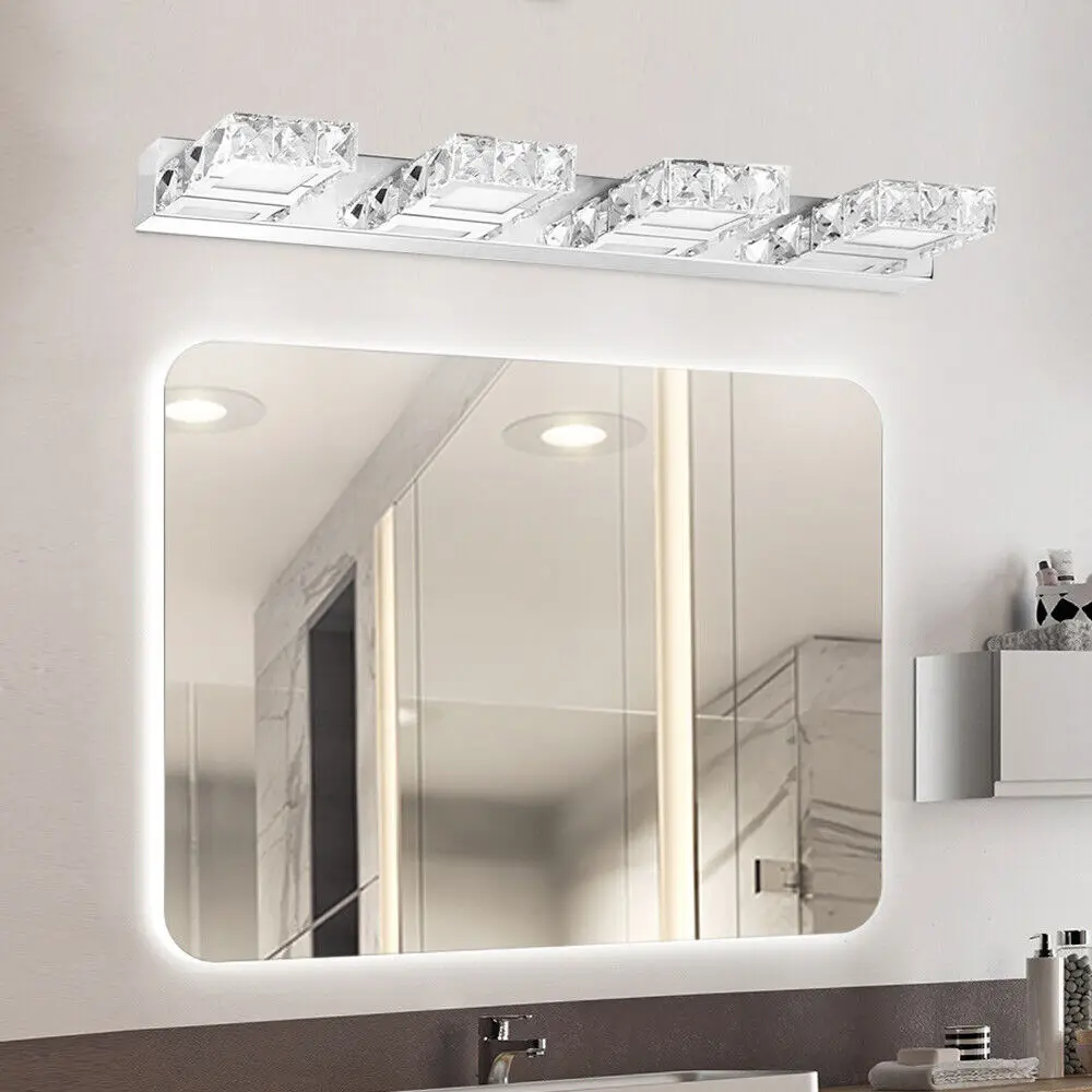 Bathroom Lighting Fixtures Over Mirror, Led Modern Crystal Mirror Light, Bathroom Wall-Mount Lamp Fixtures, 4 Vanity Light