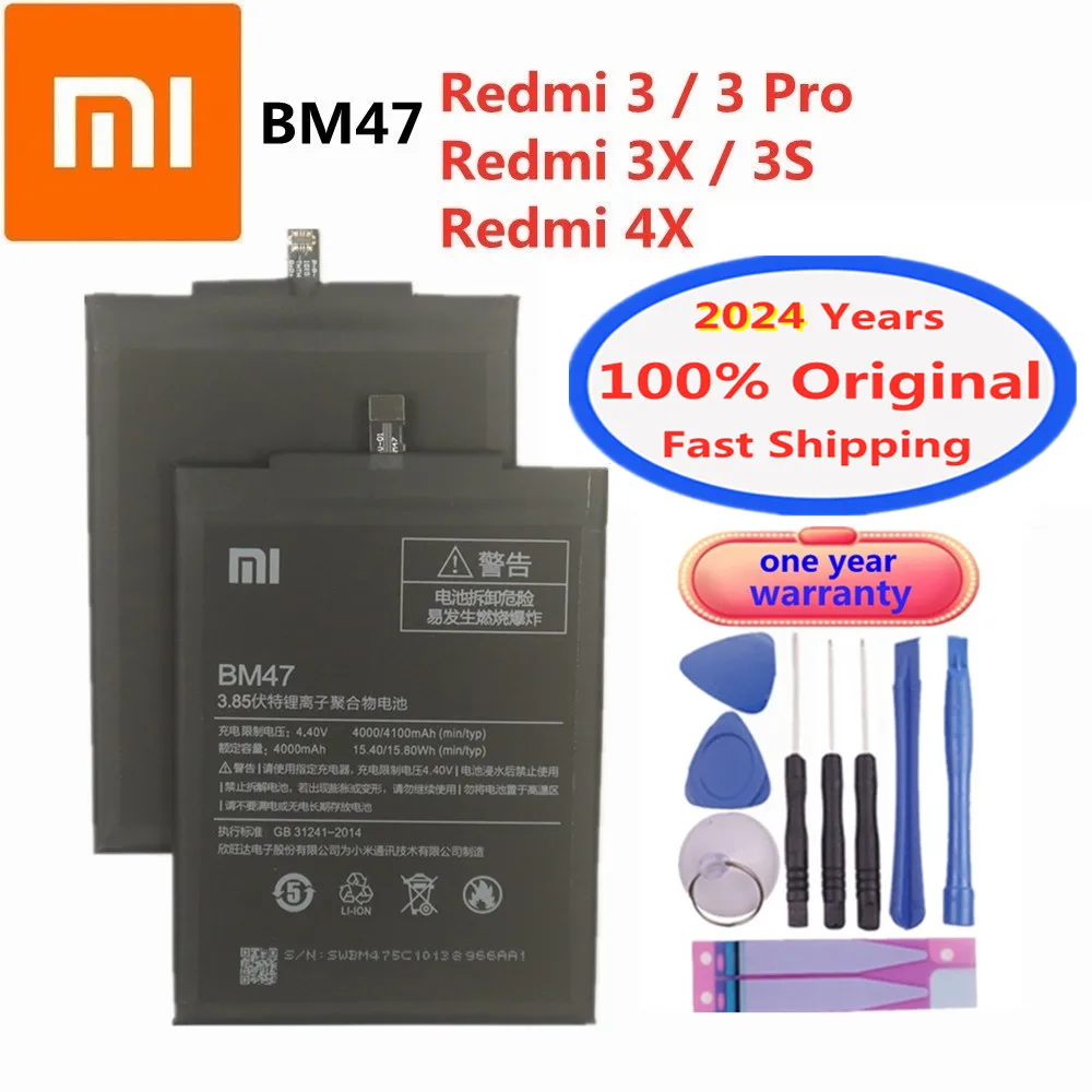 

2024 Year BM47 Original Battery For Xiaomi Redmi 3Pro 3 Pro Hongmi 3S 3X 4X Mobile Phone Battery Bateria Batteries Fast Shipping