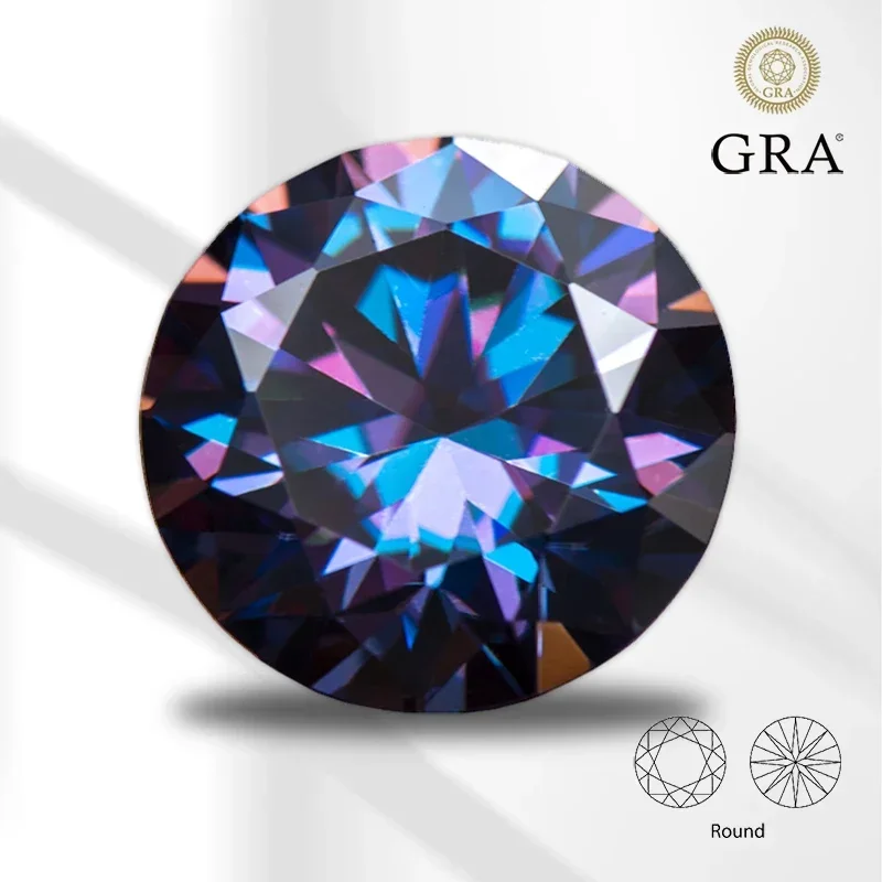 

Moissanite Stone Round Cut Imperial Purple Color VVS1 with GRA Certificate for Gemstone Charms Beads Jewelry Making Materials