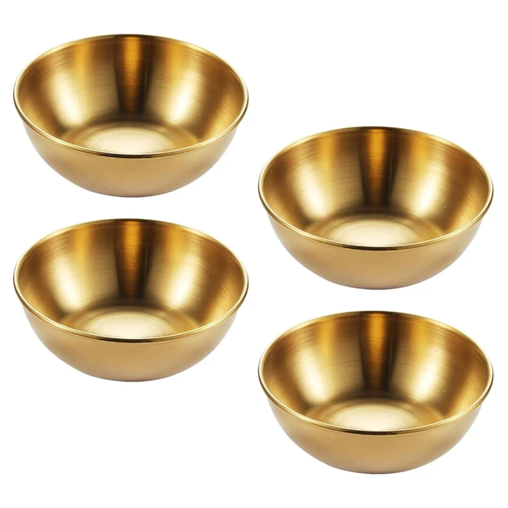 4 Pcs Golden Stainless Steel Sauce Dishes Set Deep Wide Bowl Small Size Lightweight Easy Carry Kitchen Tableware Seasoning