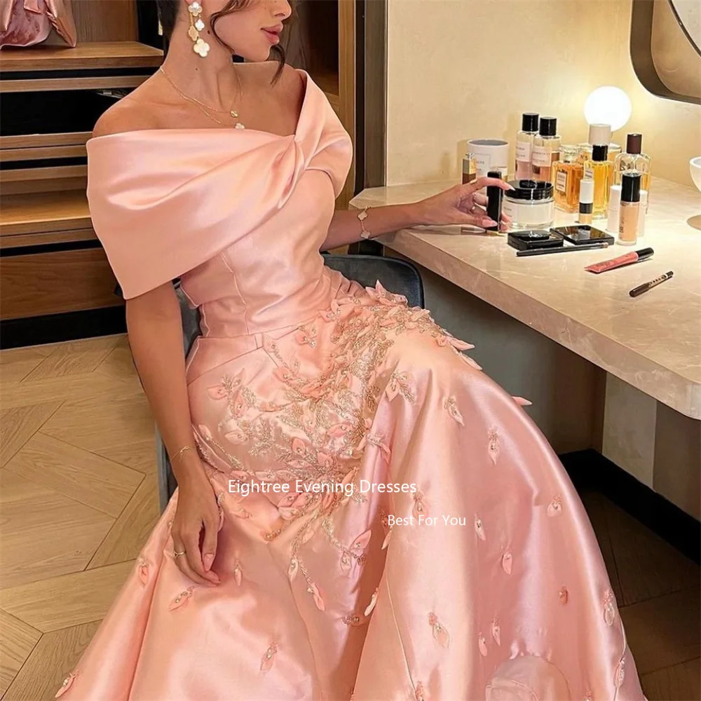 Eightree Blush Pink Luxury Arabic Evening Dresses Off The Shoulder Satin Beadings Abendkleider Luxus 2024 Prom Dress Women