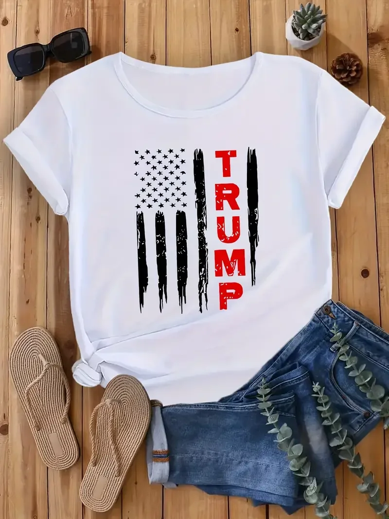 Trump President Printed Short Sleeved Casual Women's Fashion Women's Pattern T-shirt Women's Printed Summer T-shirt