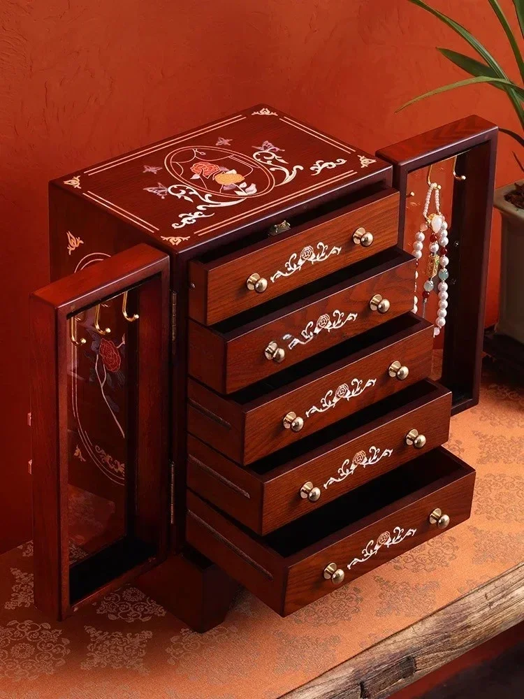 A Dian lacquer jewelry box bracelet necklace box large capacity wooden multi-layer hand jewelry storage box