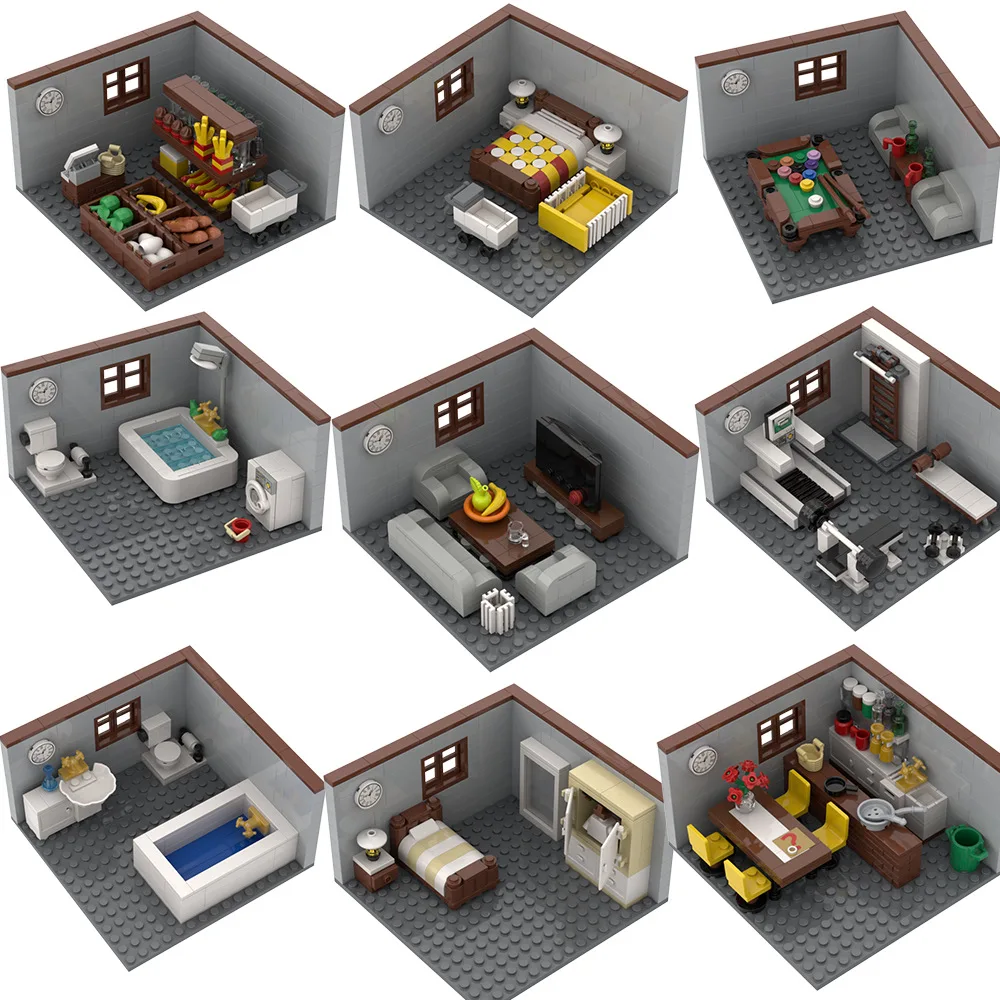 

MOC street scene corner room bar kitchen scene DIY assembly holiday gift ornament building blocks
