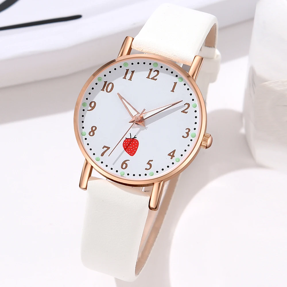 GAIETY Couple Simple Style Strawberry Element Dial Watch Casual Fashion Quartz Watch Is The Perfect Gift For Her (No Box)