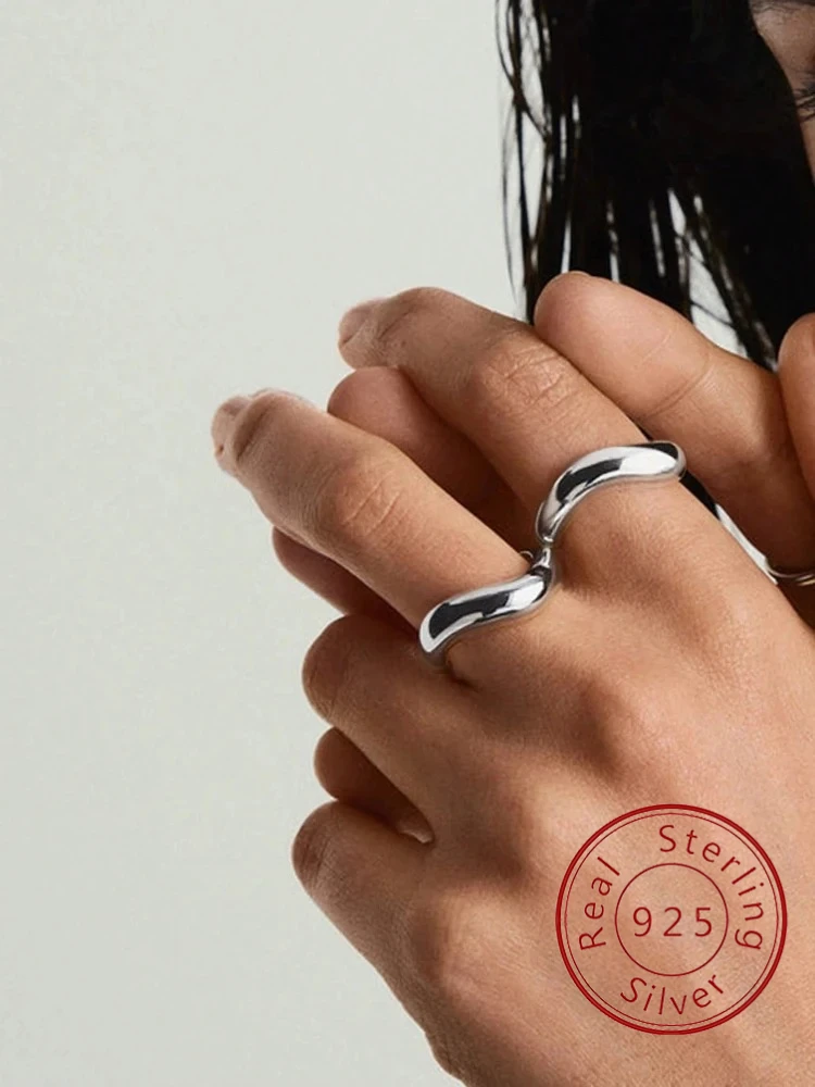 925 Sterling Silver Minimalism Smooth Simple Wave Ring For Women Engagement Anniversary Party High Quality Fine Jewelry Gifts