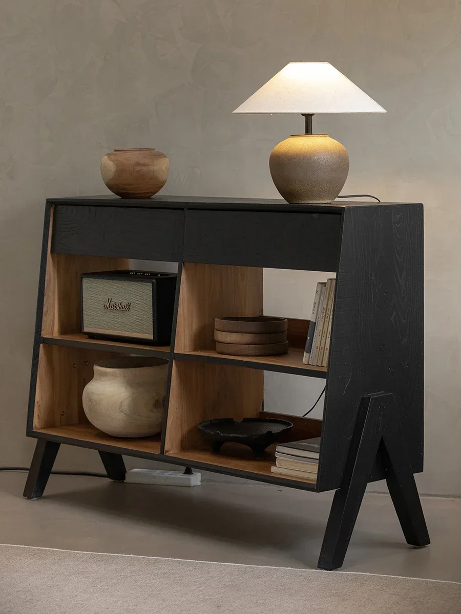 

ABC Wind solid wood sideboard, Japanese style tea cabinet, tea room cabinet, storage cabinet, carbonized black chest of drawers