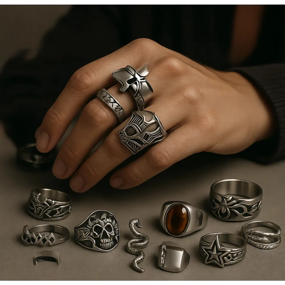 

Набор из 44 винтажных серебряных готических панк-колец для мужчин и женщин