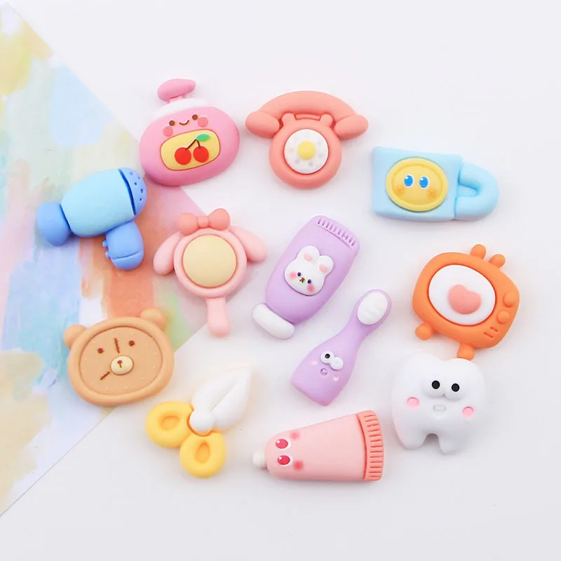 10 Pcs New Mini Cute Cartoon Telephone Toothpaste Clock Series Resin Cabochon DIY Jewelry Hairpin Craft Decoration Accessories