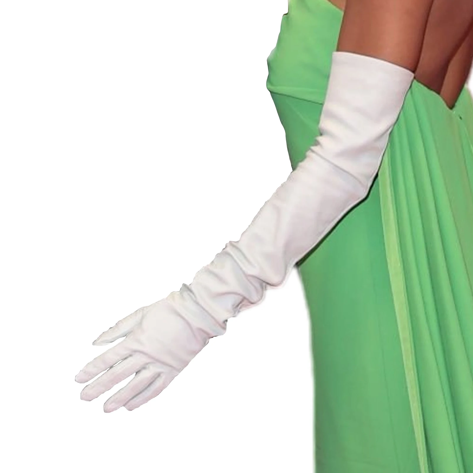 LaSally Women's White Long Leather Gloves Over Elbow Opera Faux Leather PU Runways Christmas Party Cosplay Costume Fashion Glove