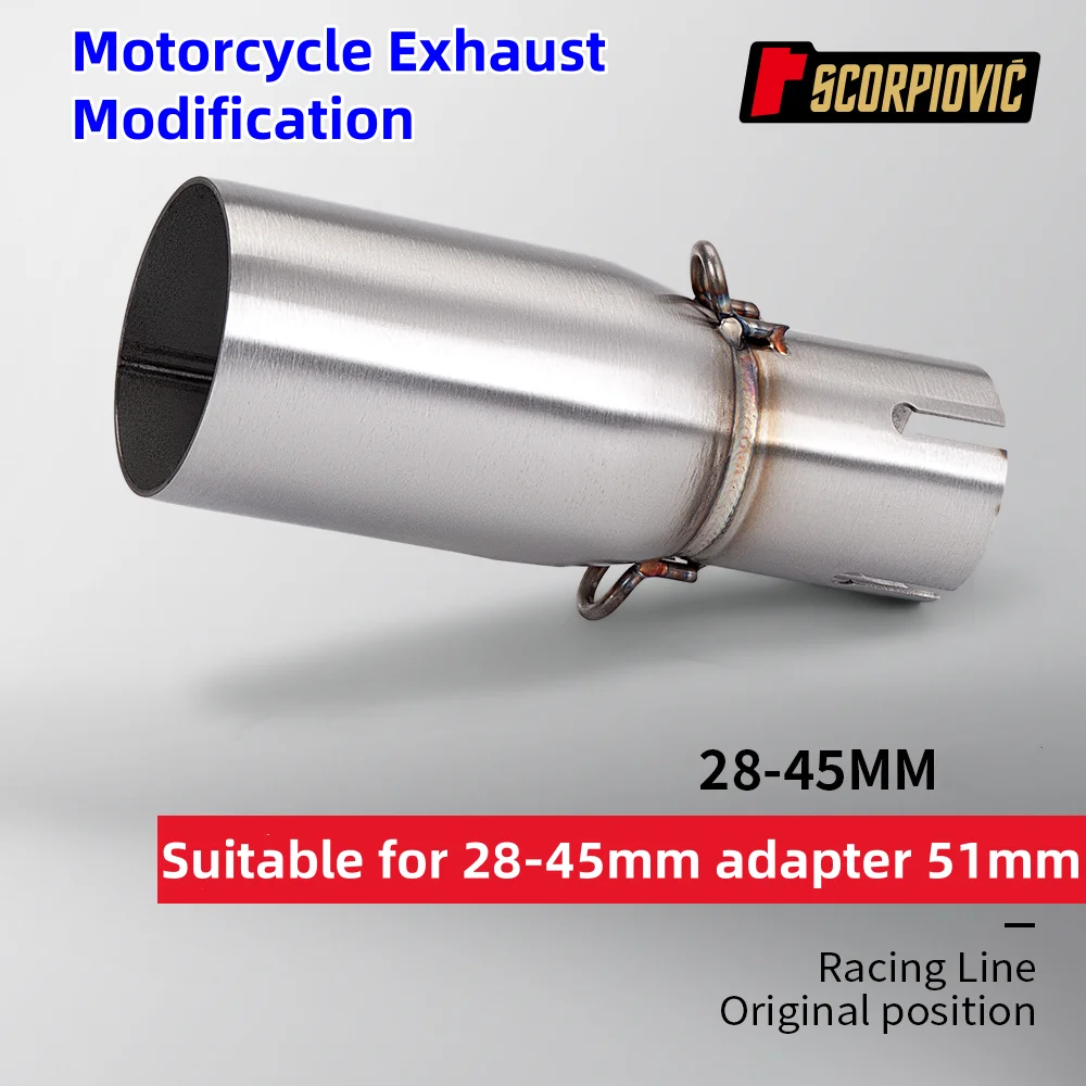 Motorcycle Exhaust Pipe Modification Exhaust Middle Section 28-32-38-45mm Adapter 51mm Exhaust Section non-destructive Install