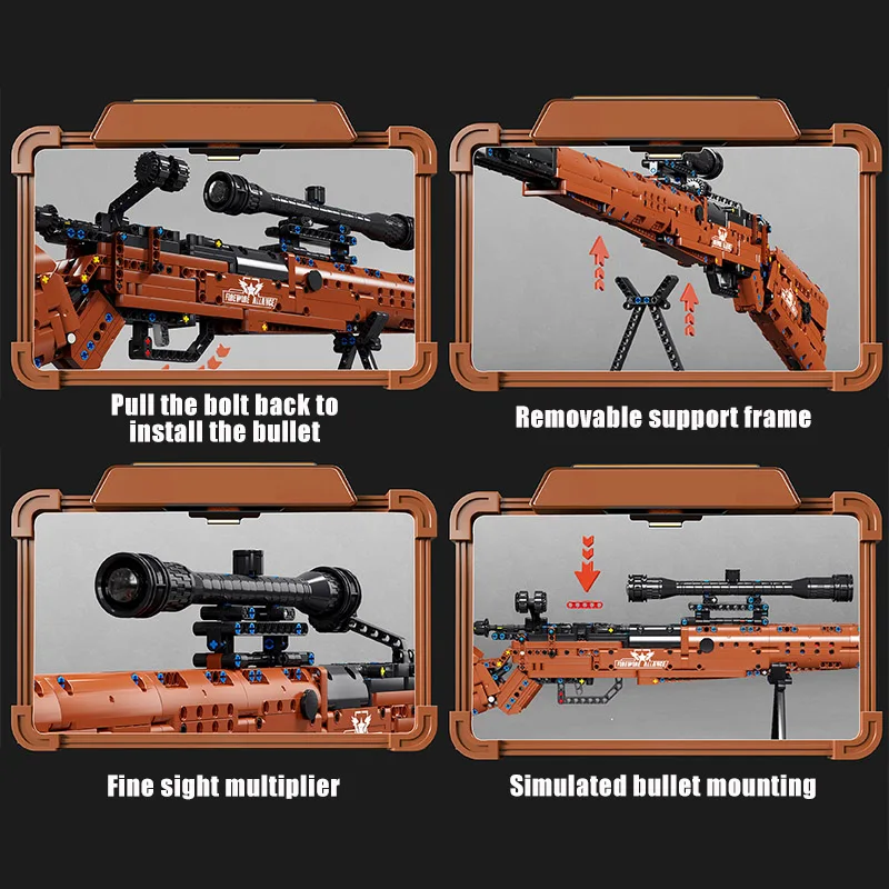 Military WW2 98K AWM Sniper Rifle Model Building Blocks MOC Technical Game Gun PUBG Army Weapons Bricks Can Shoot Bullet Kid Toy