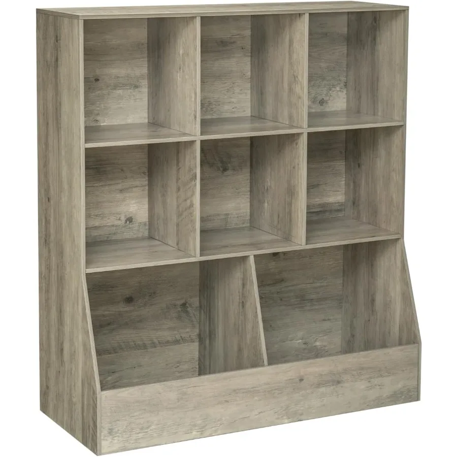 

Органайзер для хранения игрушек DINZI LVJ, книжная полка, деревянный шкаф для хранения игрушек, 3-уровневый книжный шкаф с 8 кубиками, 35,4 дюйма, книжная полка для малышей для Playr