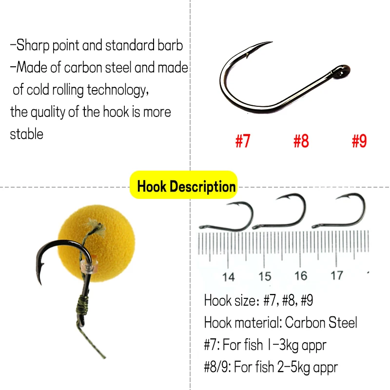 JIGEECARP 5pcs Carp Fishing Accessories Ready Tied Carp Rigs with Boilie Pop Up Hooklink Hair Rigs With Line Barbed Hook Tackle