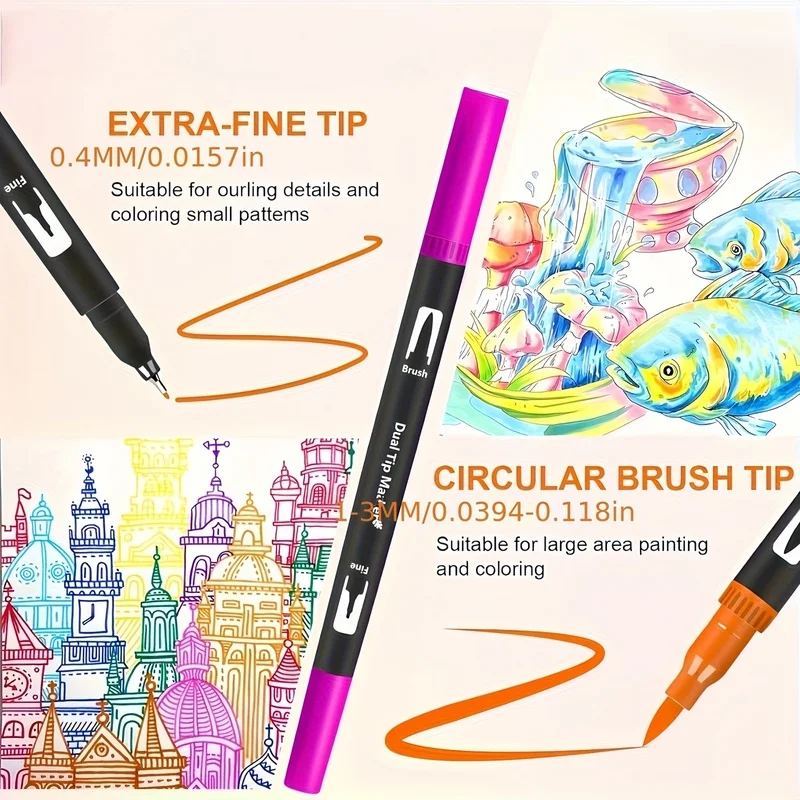 2026168 Colors Dual Tip Brush Marker Pens Watercolour FineLiner Manga Art Accessories Art Supplies Drawing Stationery