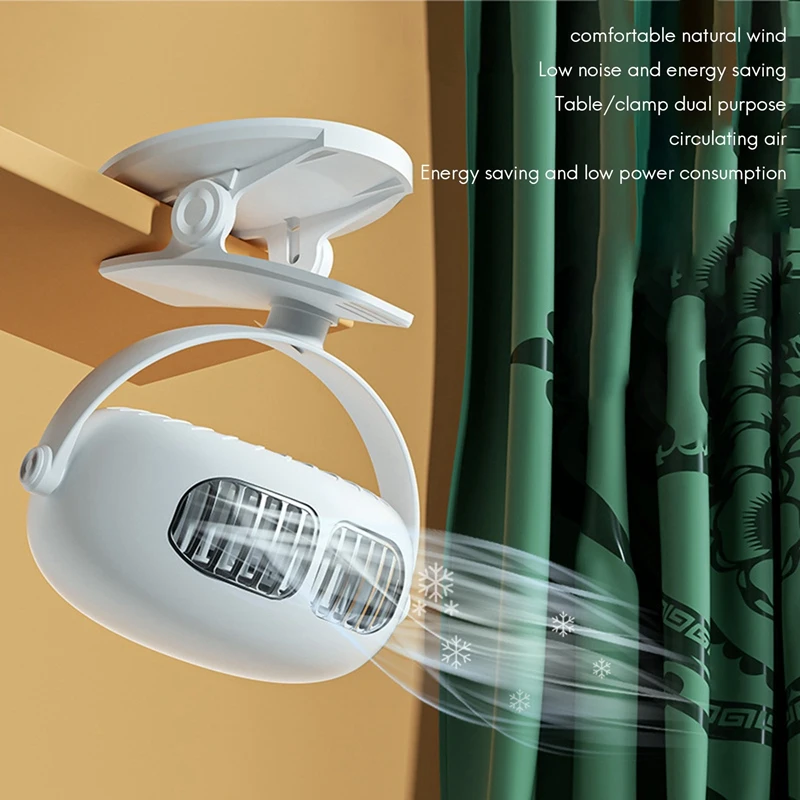 Portable USB Rechargeable Fan Mini Desktop Clip Fan 360 Degree 3-Speed Silent With Strong Wind Rotating Quiet