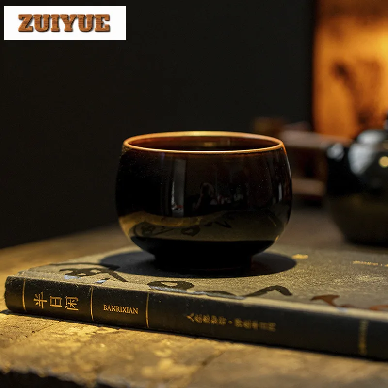 200 مللي الذهب الأسود الأسود الصقيل أرهات فنجان الشاي بوتيك وعاء الشاي كوب للشاي الشاي تذوق التأمل كوب Jianzhan ماستر كوب أدوات المائدة