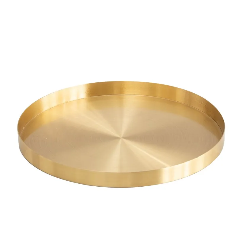 Gold metal circular tray decoration sample room soft decoration hotel clubhouse restaurant tea