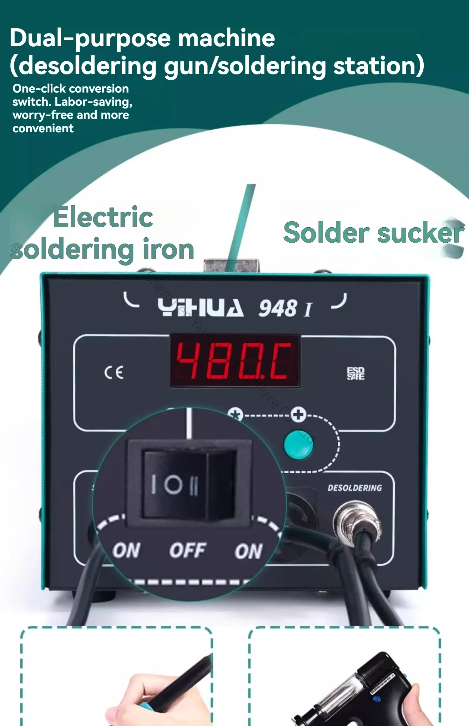 New 948-I Automatic Electric Desoldering Pump High-Power Electric Heating Vacuum Pump Soldering Gun Desoldering Tool