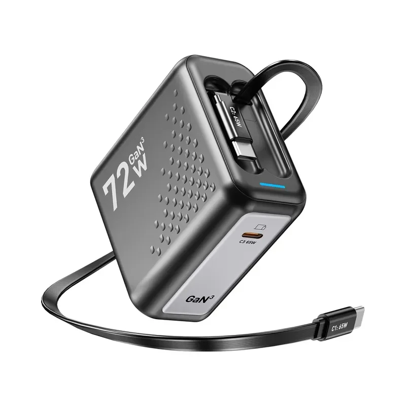 WLX‑P5 72W GaN Fast Charger With 2 Expansion Cables Ultra Compact Body For Quick Charging