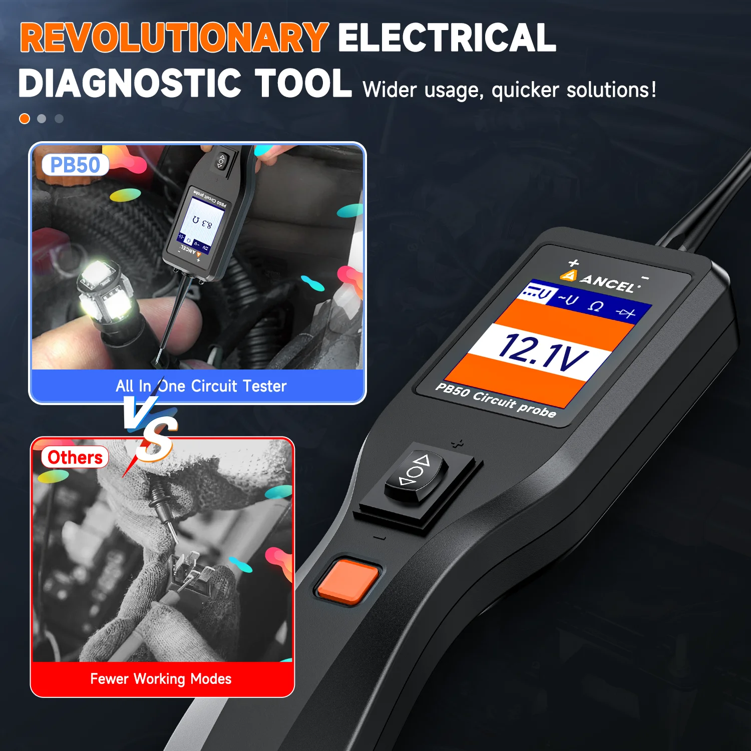

ANCEL PB50 USA 12V/24V Power Circuit Probe Tester Automotive Electrical Diagnostic Tool 13FT Cable DC Voltage Short Finder Diode