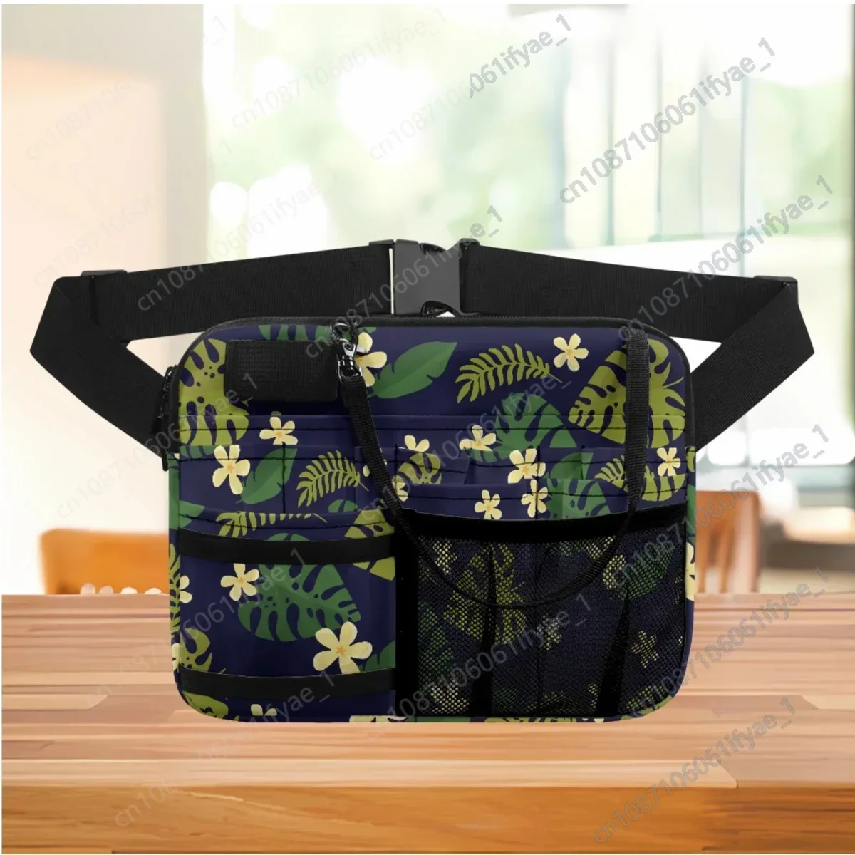 Waist Bag For Women Shoulder Pouch Case Palm Leaf Print Nurse Organizer Bag for Accessories Tool Multi Pocket Fanny Pack 2023