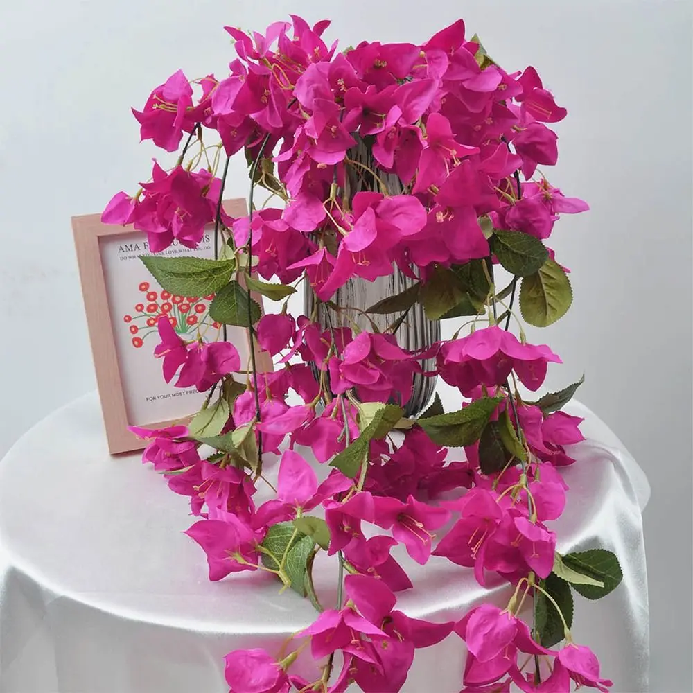 Flor Artificial de Buganvilla Multicolor, Hojas Verdes DIY, Flor de Simulación, Accesorios de Pétalos de Seda, Flor Artificial