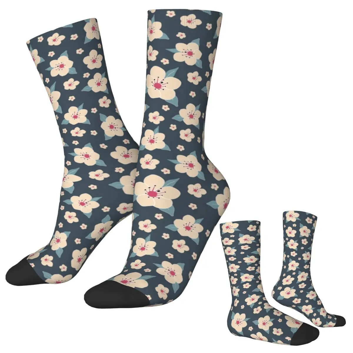 

Dark Blossom Flower Socks Cherry Peach Floral Funny Stockings Couple Comfortable Outdoor Sports Socks Graphic Non Slip Socks