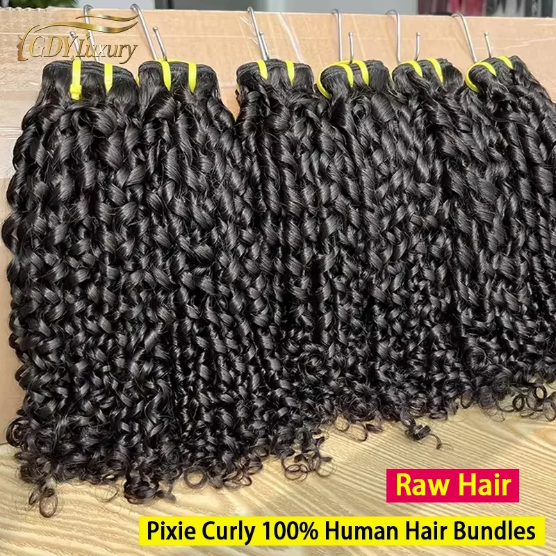 Pixie Curly 100 ℅   Echthaar-Bündel, federnd, lockig, 15 A, vietnamesische, unverarbeitete, rohe Haarwebart, Doppelschuss, Pissy Curly