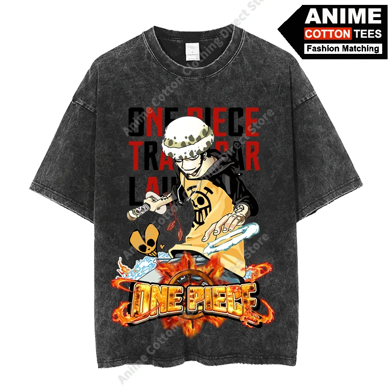 

Anime ONE PIECE - Law Print T Shirt y2k Harajuku Street Men Women Casual Short Sleeve Quality Cotton Washed Vintage Loose Tees