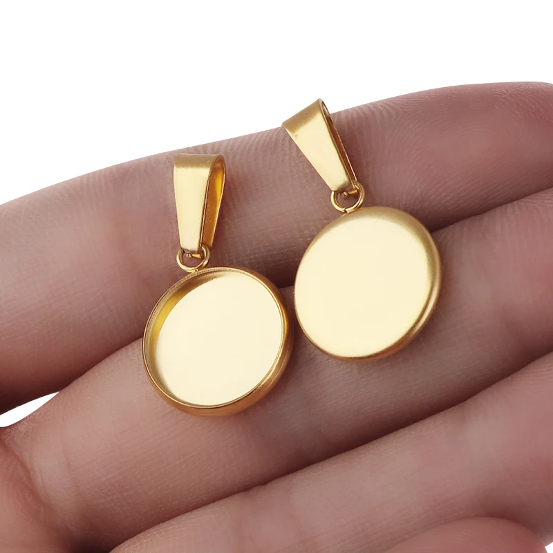 Hochwertige 6–30 mm Edelstahl-Cabochon-Basislünette für die Schmuckherstellung, leere Tabletts, Anhängerfassungen mit Verschlüssen, DIY-Halskette – Detail 4