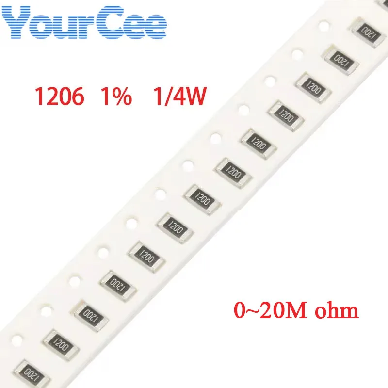 100 Stuks 1206 Smd Weerstand 1% 1/4W 0r ~ 20M 0.01 0.3 0.47 0.91 1.5 5.1 9.1 10 30 56 68 100 820r 1.2K 5.1K 75K 120 910K 3.3M 10M 20M